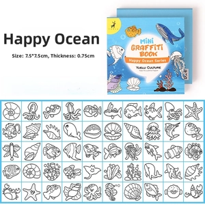 Detail view of 50 unique ocean-themed coloring pages in a 7.5cm mini graffiti book