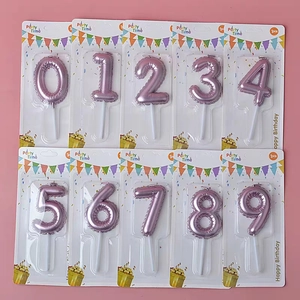 Pink metallic number candles 0-9 in blister pack for birthday party decoration