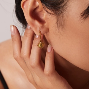 French vintage 18k gold plated sun smile pendant hoop earrings for stylish women