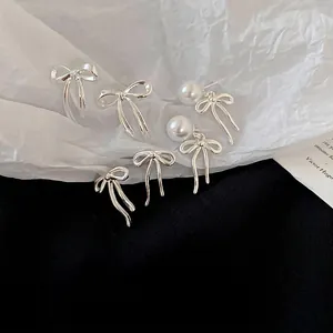 Schleifen Künstliche Perlen Ohrstecker Mit 925 Sterling Silber Ohrring Stecker Französisch Minimalistischer Eleganter Schmuck Für Damen
