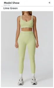 Détails de l'ensemble de yoga vert citron avec bordures blanches sur le haut et le legging