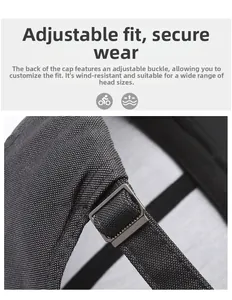 Detailed macro view of the adjustable metal buckle and twill fabric on the men's baseball cap