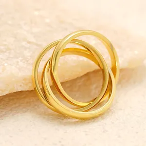Interlocking Triple Band Ring 18K Gold Plated Stainless Steel Polished Multi Layer Fashion Jewelry For Women