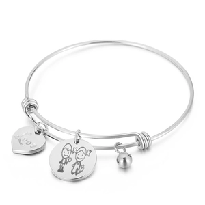Silbernes verstellbares Edelstahl-Armband mit Herz- und Figuren-Anhängern