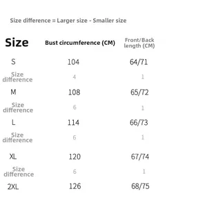 Size chart showing bust and length measurements in centimeters for women's casual shirts