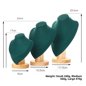 Size specifications for small, medium, and large solid wood necklace display stands