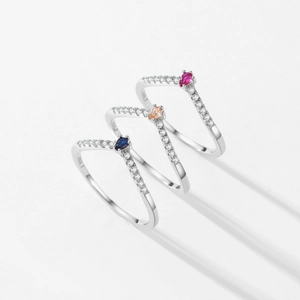 S925 sterling silver rings with colorful teardrop zircons in blue peach and pink