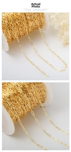 Macro view of bright 14K gold plated paperclip chain on roll for DIY jewelry making