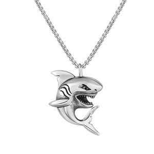 Collier Pendentif Requin Punk Chaîne Vénitienne en Acier Inoxydable Charme Animal en Alliage Bijoux Gothique Rétro Homme Femme