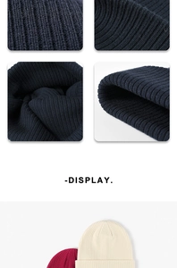 Close-up of ribbed knit texture and folded cuff detail on warm cotton beanies