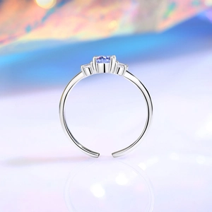 Minimalist 925 sterling silver open ring with light blue center stone and white accents