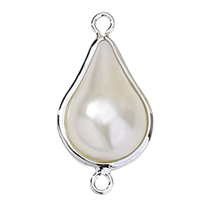 Silver-edged teardrop pearl pendant for DIY jewelry making on a clean white background