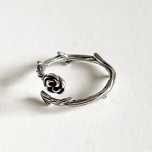 Rose Thorn Vine Open Ring 925 Sterling Silver Vintage Distressed Adjustable Branch Band Jewelry For Women
