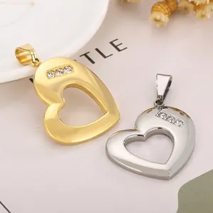 Hollow Heart Pendant Stainless Steel With Rhinestones For DIY Jewelry Making Valentine Day Gift Fashion Women