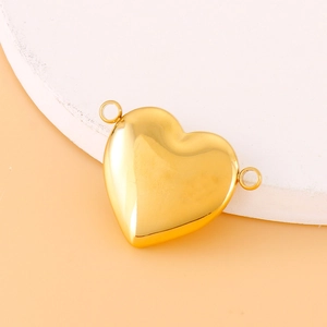 Polished gold heart connector charm in stainless steel with double hanging loops