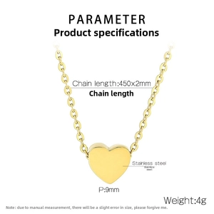Detaillierte Maße der Edelstahl-Herzkette mit 450mm Kette und 9mm goldener Anhänger