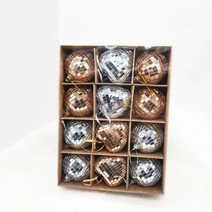 12-piece set of silver and champagne gold disco balls and heart-shaped mirror ornaments