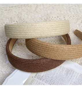 Three-piece set of woven cotton linen headbands in cream, tan, and dark coffee colors
