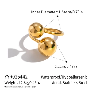 Detailed size and specs of waterproof gold double ball open ring in stainless steel