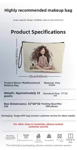 Spécifications détaillées de taille pour la trousse de maquillage en lin beige avec motif
