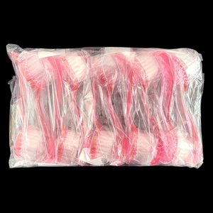 Bulk pack of pink round head nail cleaning brushes with white bristles in clear polybag