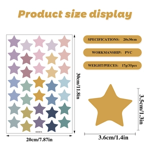 Size specifications for 35-piece colorful PVC star wall stickers, 20x30cm sheet dimensions