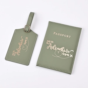 PU Leather Passport Holder And Luggage Tag Adventure Begins Pattern Travel Document Organizer Ticket Case Cover