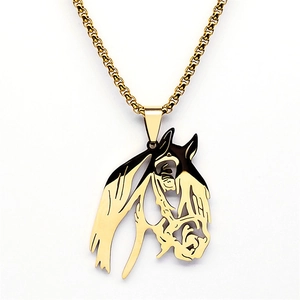 Polished golden stainless steel horse head pendant necklace for men and women
