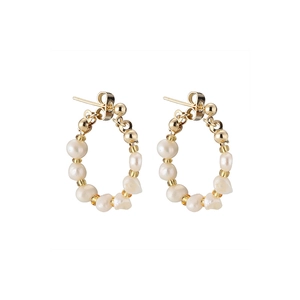 French vintage style geometric gold hoop earrings featuring elegant natural freshwater pearls