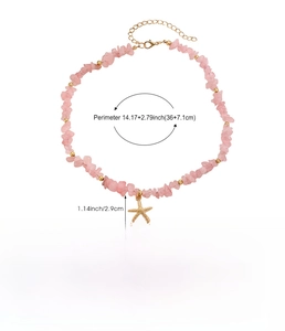Detailed size chart and specifications for pink stone beaded starfish pendant necklace