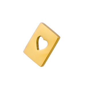 Macro shot of gold stainless steel rectangular charm with hollow heart pattern cutout
