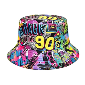 Chapeau Bob Rétro Années Quatre Vingt Dix Graffiti Réversible Polyester Protection Solaire Mode Streetwear Unisexe