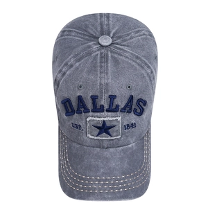 Vintage washed denim baseball cap with Dallas 1841 3D embroidery and star patch