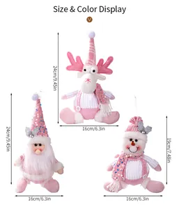 Detailed dimensions showing height and width for pink sequined Christmas plush ornaments