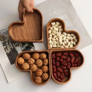 Stackable heart-shaped walnut wood trays set of 4 for nuts and candy serving