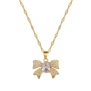 Luxurious titanium steel butterfly necklace with zircon crystal pavé on white background