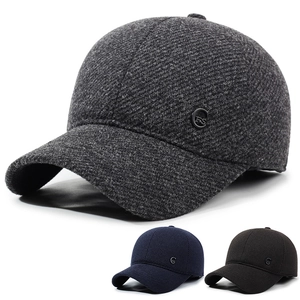 Men Winter Warm Woolen Baseball Cap With Foldable Earflaps Thick Cotton Lining Adjustable Casual Outdoor Hat