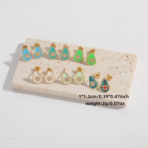 French retro pear-shaped avocado rhinestone stud earrings in six assorted colors