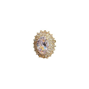 Gold plated oval zircon ring with double halo crystals in elegant open adjustable design