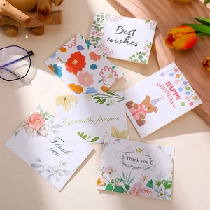 Set of 6 aesthetic 3D folding greeting cards for birthdays with elegant floral design