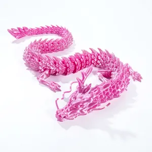 Detail of 3D printed articulated Chinese dragon in glossy pearl pink finish with scales