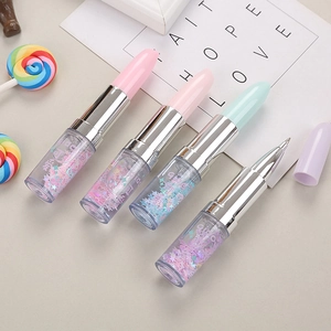 Creative lipstick shaped glitter liquid pens in pastel colors for school and office