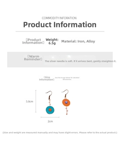 Detailed size and specs of vintage asymmetric enamel earrings with dimensions and weight
