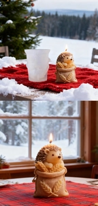 Makro-Detail von Igel im Weizensack Silikonform für DIY-Weihnachtskerzen basteln