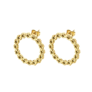 Minimalist 18K gold-plated stainless steel twisted hoop earrings with woven texture