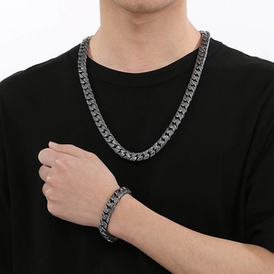 Edelstahl Halskette Und Armband Herren Retro Geschnitzte Panzerkette Schmuck Punk Hip Hop Stil Vintage Silberfarben