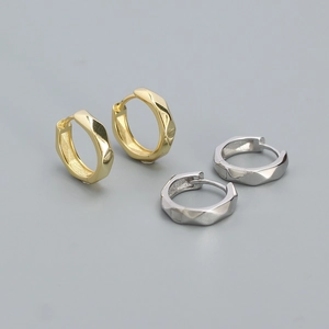 Geometric Irregular Faceted Hoop Earrings 925 Sterling Silver Minimalist Polished Huggie Ear Jewelry For Women