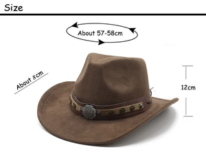 Dimensions détaillées du chapeau de cowboy kaki avec bandeau en cuir étoilé