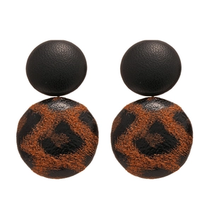 Retro double circular leopard heart faux leather earrings with silver needles for women