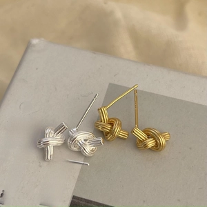 Minimalist S925 sterling silver knot earrings in gold and silver finishes